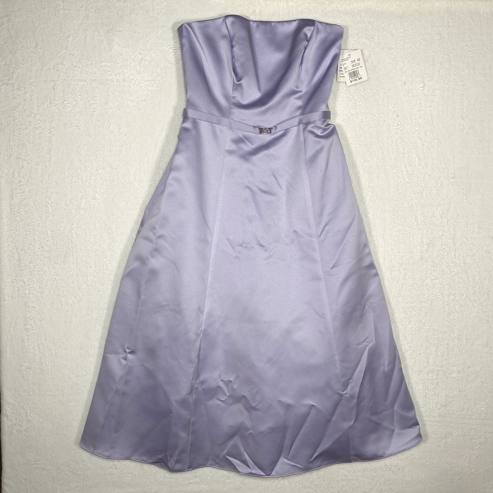 NWT Michaelangelo Lilac Satin Strapless Tea Length Dress Size 4 Vintage Y2K Prom
